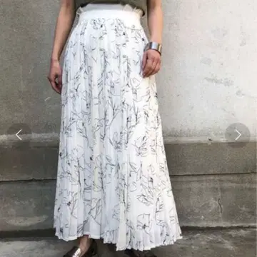 &g'aime 앙젬 꽃무늬 시어 플리츠 스커트 롱 스커트 F