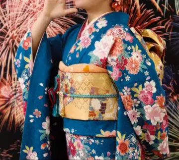 성인식 후리소데 기모노 오비 백 머리 장식 숄 1식 세트