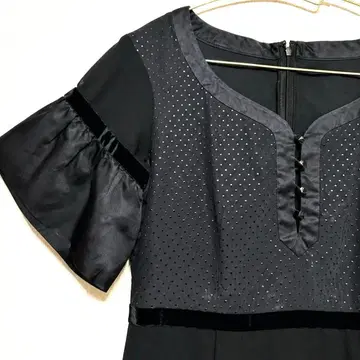 케이타 마루야마 실크 절개 원피스 블랙 도트 레이스 플레어 소매