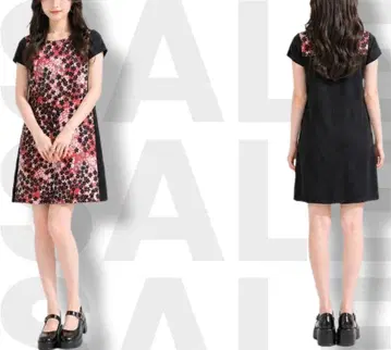 ARTISAN 아티산 꽃무늬 이소재 절개 원피스 벨로아 블랙 빨간색