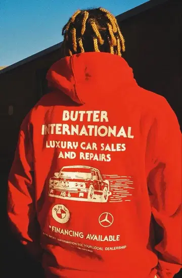초레어 BUTTER GOODS BMW 벤츠 레드 후드티