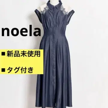 [ 미사용 새상품 ] 노엘라 롱 원피스 데님지 시어 꽃무늬 백리본