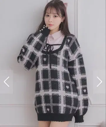 pium 하트 체크 레이어드 니트 원피스