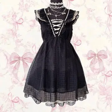 y2k axes femme 원피스 레이스 프릴 체크 다크 코어