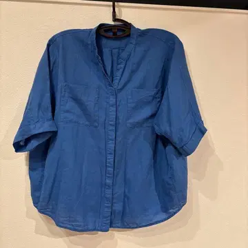 크리스찬 오자르 파랑 면 린넨 반팔 셔츠