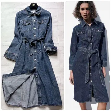 2way 자라 데님 셔츠 원피스 롱 기장 벨트 포함 겉옷 A라인 M