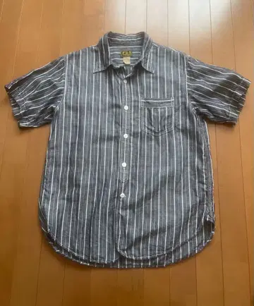 CUSHMAN 스트라이프 반팔 셔츠 L 코튼 린넨 워크 셔츠