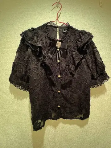 ROJITA V 프릴 페더 반팔 블라우스