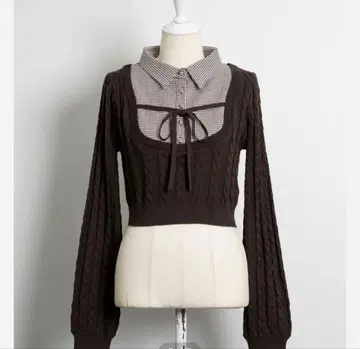 pium 레이어드 케이블 긴팔 니트 브라운