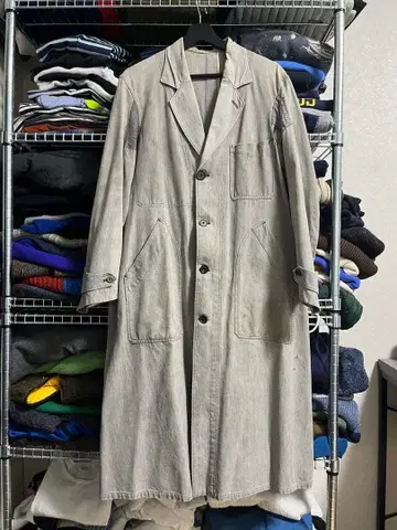 30s40s 아틀리에 코트 메티스 블랙 샴브레이 코트 보로 V포켓