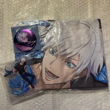 주술회전 고죠 사토루 3종 세트 세가 럭키 쿠지 팬페어 캔뱃지 크로스