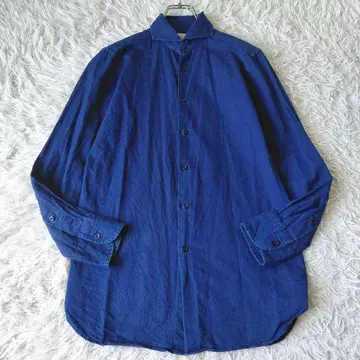 GUY ROVER 호리존탈 칼라 긴팔 드레스 셔츠 이탈리아 네이비 블루