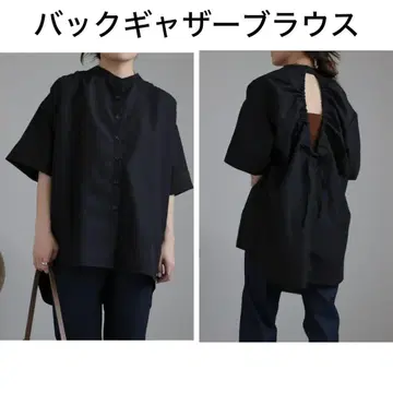 사키시마도쿄 반팔 블라우스 백 개더 블라우스 블랙