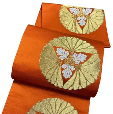 A 191 후쿠로 오비 육통 패턴 금실 잎 후리소데용 순수 실크 기모노