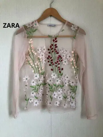 ZARA 자라 꽃무늬 자수 시스루 긴팔 튤 메쉬