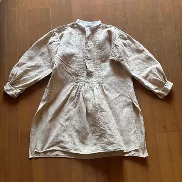 빈티지 유럽 앤티크 린넨 생지 색상 셔츠 원피스