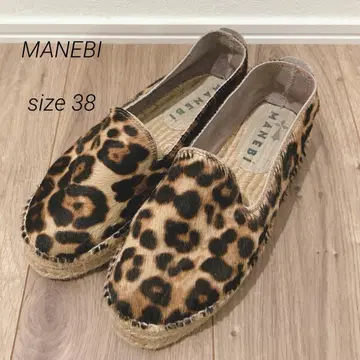 마네비 MANEBI 레오파드 무늬 송치 슬립온 통굽 사이즈 38 24cm