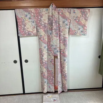 코몬 기모노 핑크 계열 꽃무늬와 나고야 오비 세트