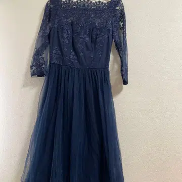 네이비 레이스 자수 긴팔 드레스