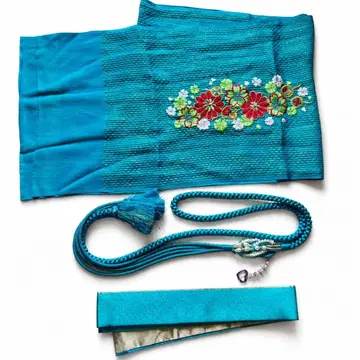 터콰이즈 블루 오비 장식 천, 허리띠, 카라 3종 세트