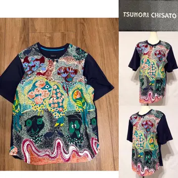 TSUMORI CHISATO 츠모리치사토 반팔 아트 T셔츠 네이비