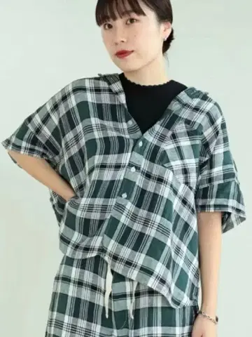 미사용 택 포함 빔즈 보이 린넨 체크 셔츠 그린