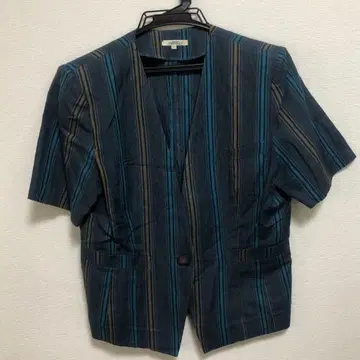 린넨 스트라이프 반팔 자켓