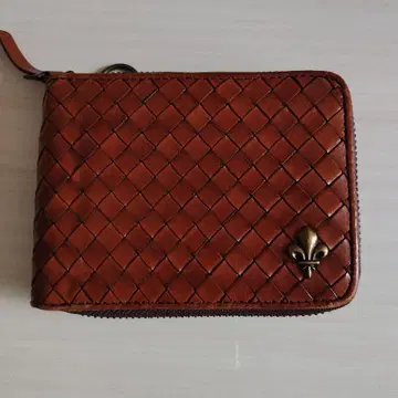 브라운 가죽 엮음 반지갑