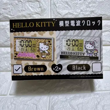 헬로키티 가로형 전파 시계 브라운