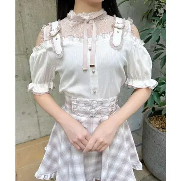 ROJITA 하트버클 레이스 절개 골지 상의