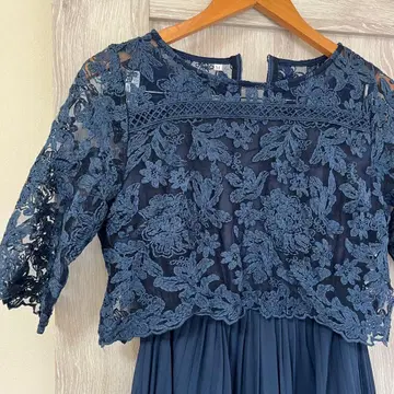 레이스 플리츠 원피스 네이비 파티 드레스 결혼식