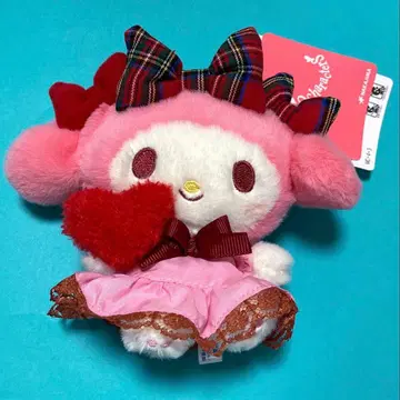 마이멜로디 봉제 인형 마스코트 체크 하트 레트로 리본러브
