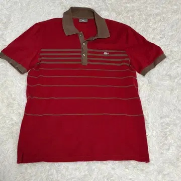 라코스테 LACOSTE 피케 셔츠 보더 레드 사이즈 4