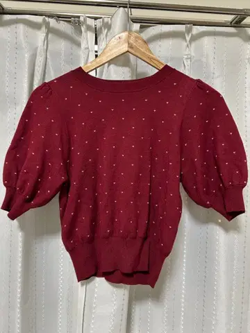 NATURAL BEAUTY BASIC 버건디 반팔 니트 FR