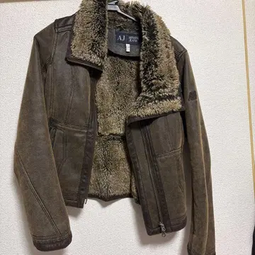 ARMANI JEANS 가죽 자켓 퍼 포함 36 브라운 천연 가죽 Y2K
