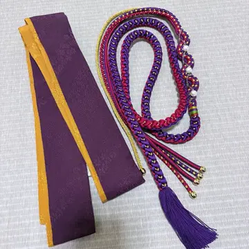 기모노 허리띠 리버서블 허리띠 보라색과 옐로우 컬러 뜨개질 디자인