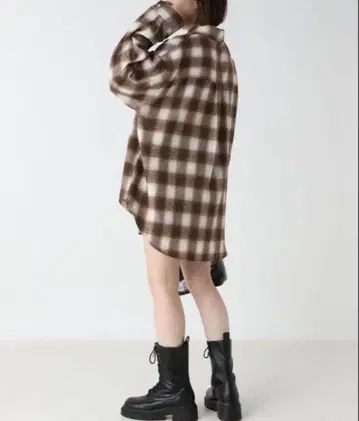 Heather 체크 셔츠 셔츠 원피스 브라운 오버사이즈 셔츠