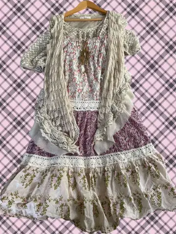 모리걸 열대계 플라워 프린트 셋업 가디건 프렌치 걸리시