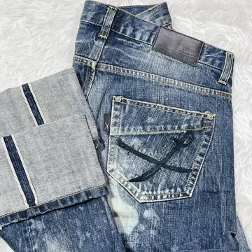 hiromutakahara y2k 스컬 데미지 플레어 데님 셀비지