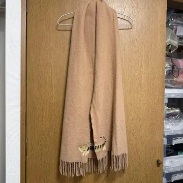 츠모리치사토 머플러 베이지 고양이 자수 장식 상태 좋음