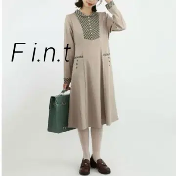 F i.n.t 체크 요크 절개 원피스 긴팔 레트로 클래시컬 미사용