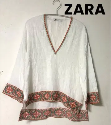 자라 긴팔 V넥 거즈 튜닉 티셔츠