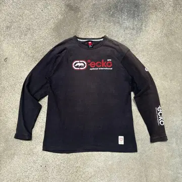 90s Ecko 로고 프린트 긴팔 티셔츠 블랙 페이드