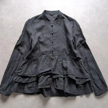 45rpm 코튼 거즈 프릴 셔츠 호두 단추 긴팔 차콜 2