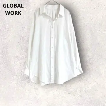 글로벌 워크 긴팔 셔츠 화이트 M 비침 심플 무지 코튼 혼방