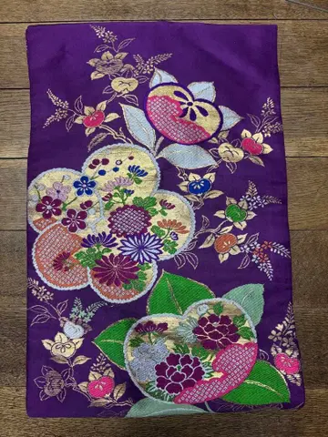 앤티크 나고야 오비 보라색 귤 순수 실크