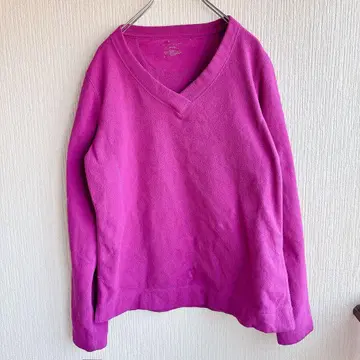 플리스 풀오버 V넥 긴팔 무지 S 복숭아색 폴리에스테르 외출복