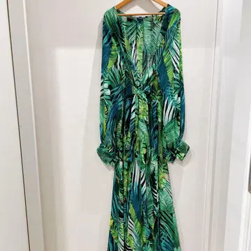 패턴 긴팔 롱 원피스 XXL 그린 리본 포함