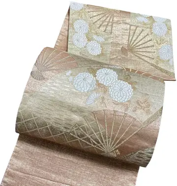 A 194 후쿠로 오비 대북 금통사 부채 문양 국화 순수 실크 기모노