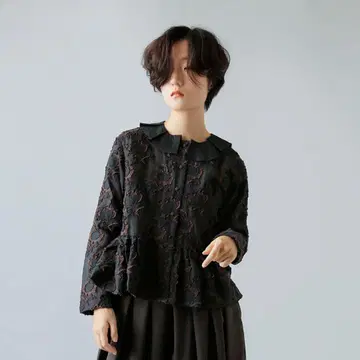 레어 SUSURI 스스리 코튼 리골레토 블라우스 자카드